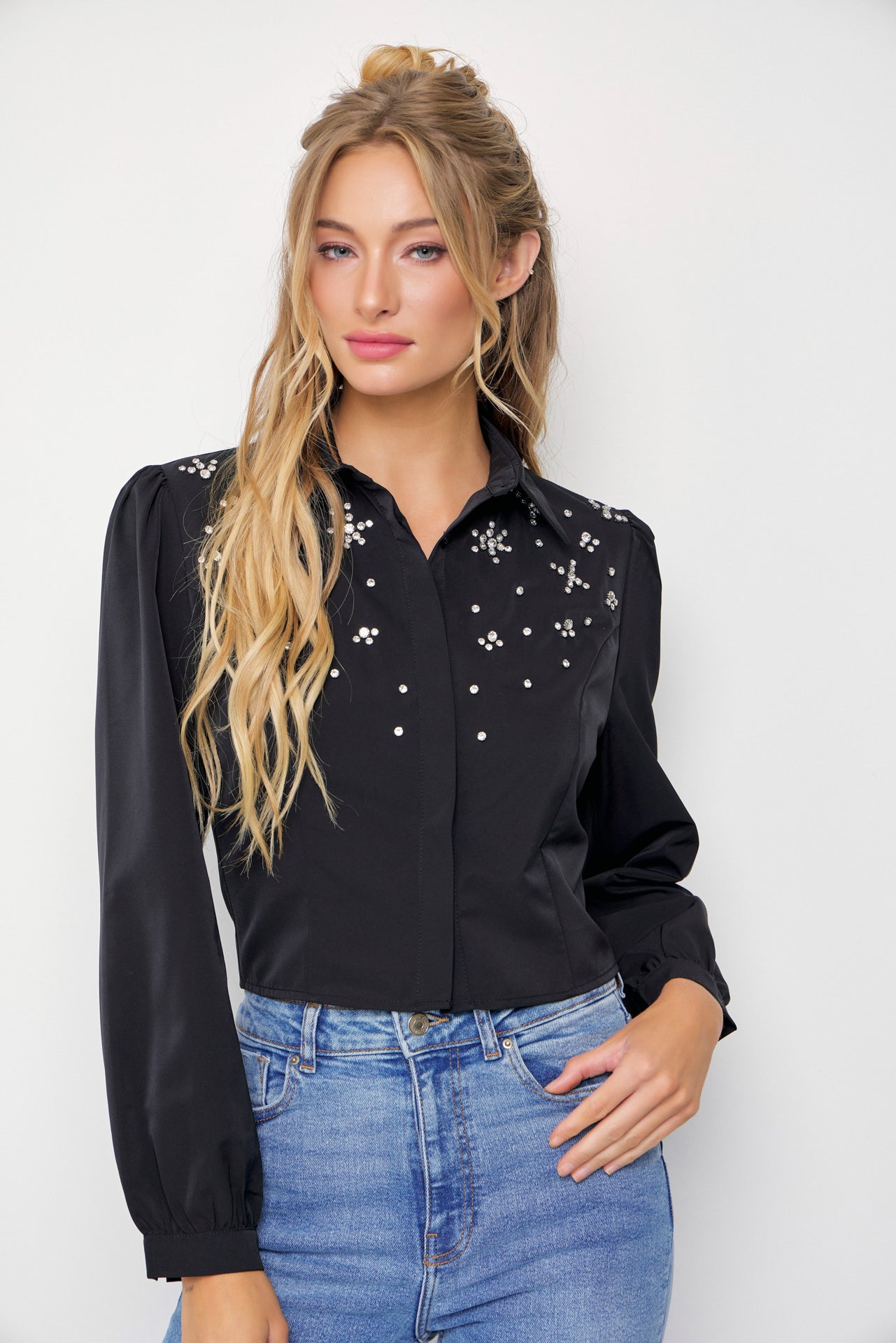 Puff & Shine Woven Embellished Long Sleeve Shirt