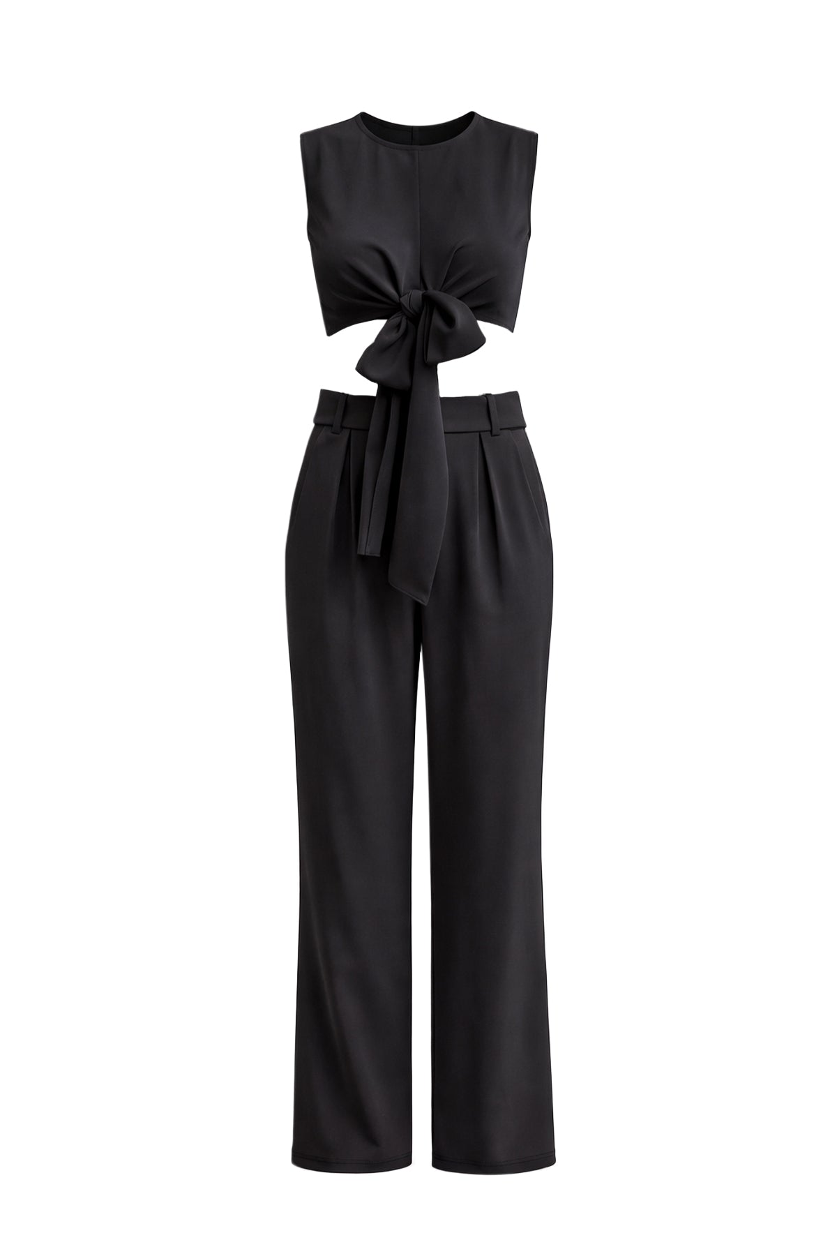 Keeping It Smart Woven Sleeveless Crop Wrap Top and Pants With Belt Set