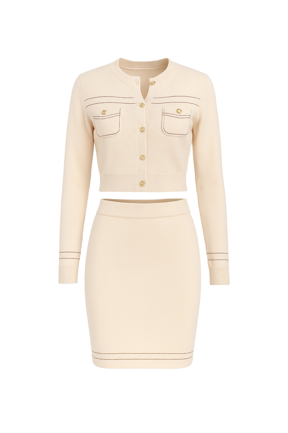 Cressida Knit Cardigan and Skirt Set With Contrast Stitching