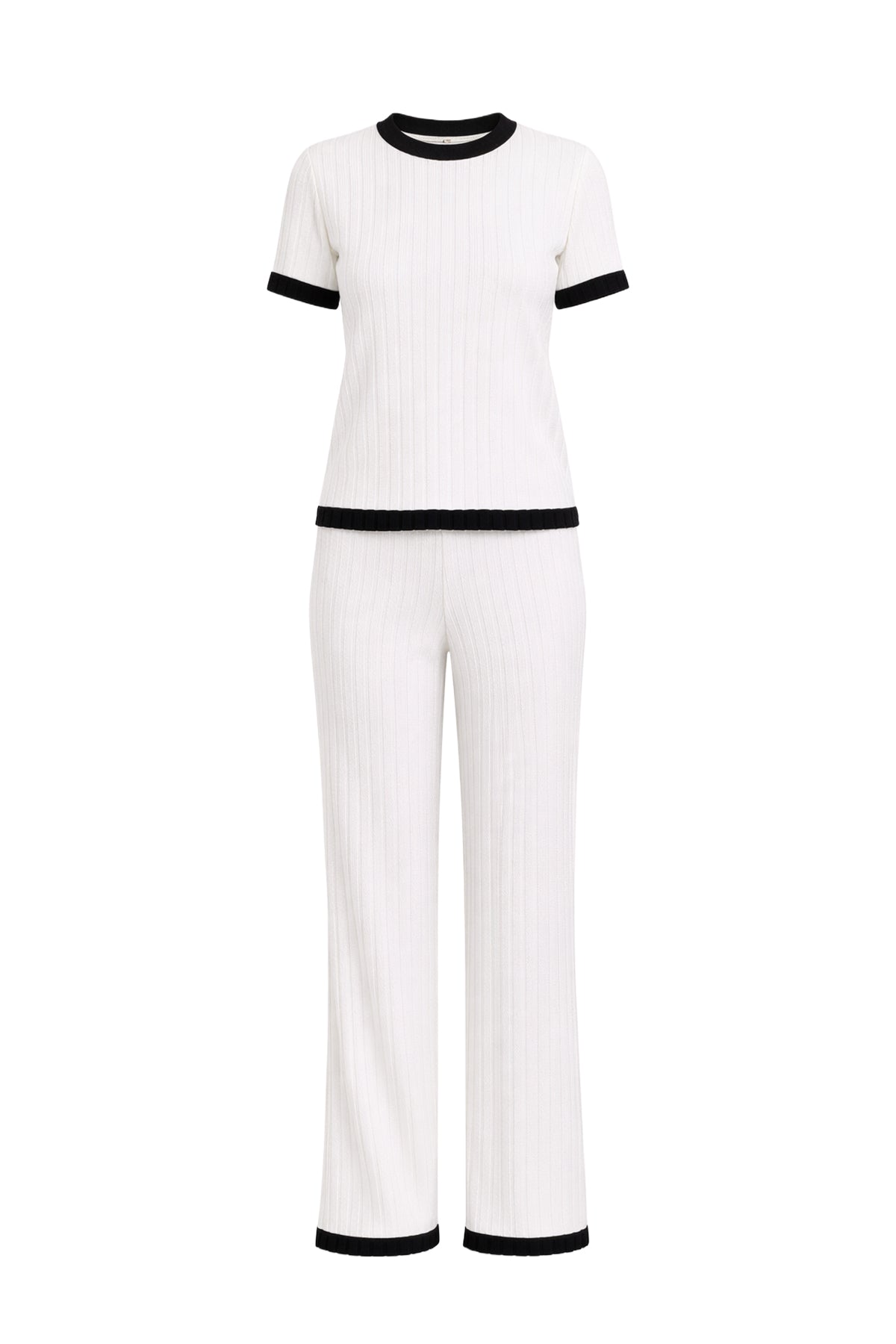 Happy Camper Rib Knit Short Sleeve Top and Pants Set With Contrast