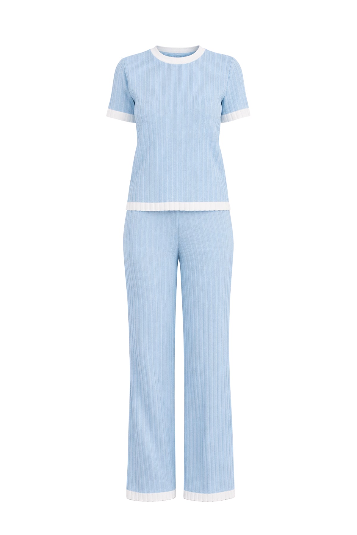 Happy Camper Rib Knit Short Sleeve Top and Pants Set With Contrast