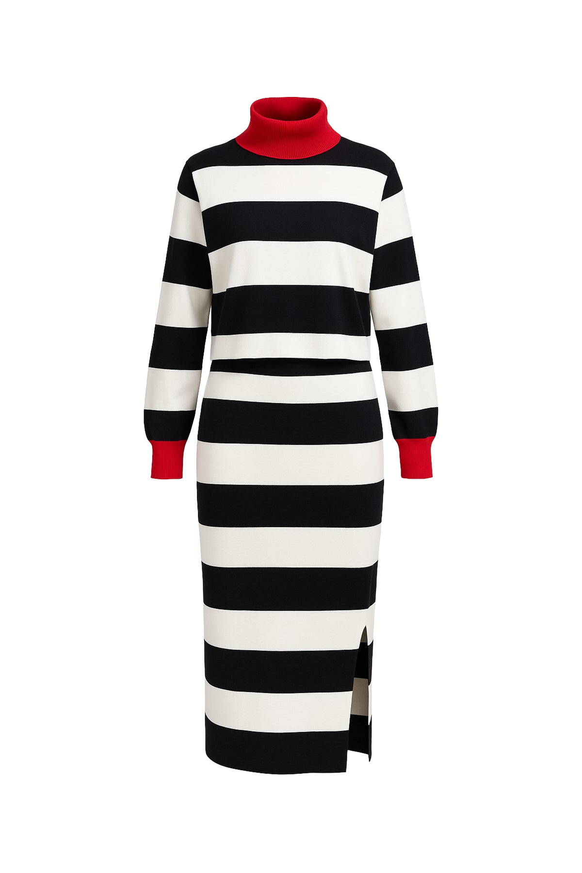 Happy Place Color Block Knit Turtle-Neck Top and Skirt Set