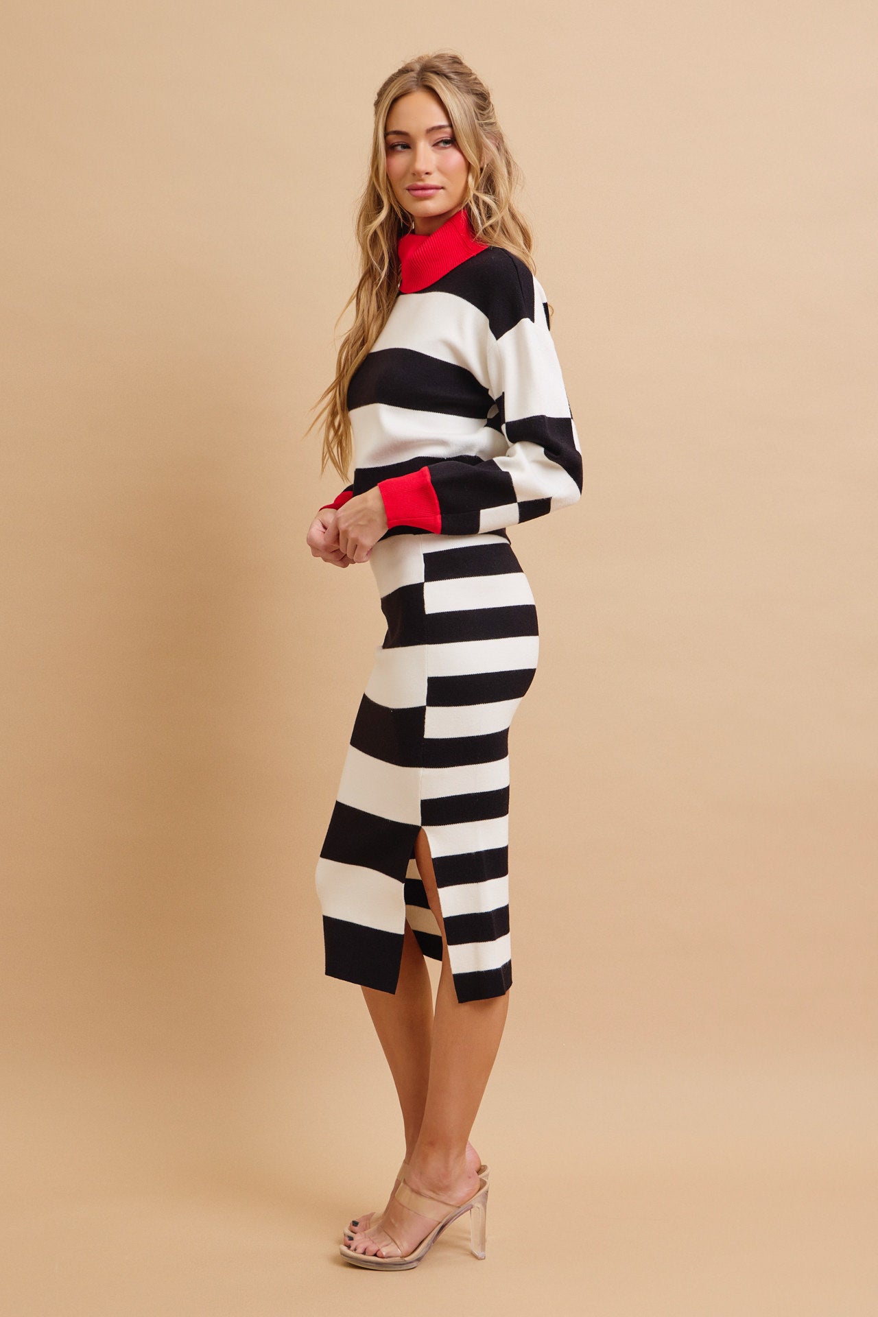 Happy Place Color Block Knit Turtle-Neck Top and Skirt Set