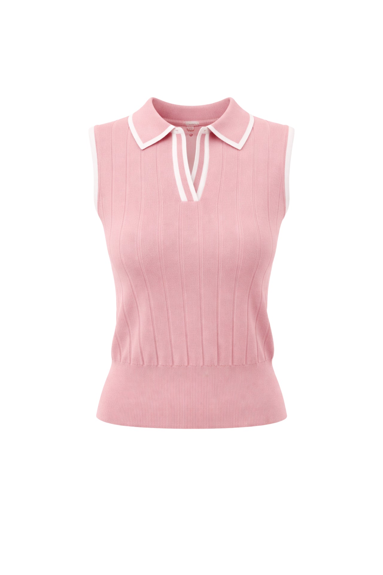 Ismara Rib Knit Collar Short Sleeve Top With Contrast