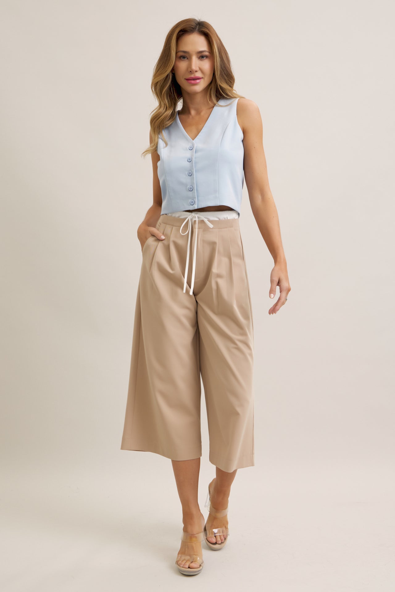 Oceane Woven Vest & Wide-leg Trouser Set