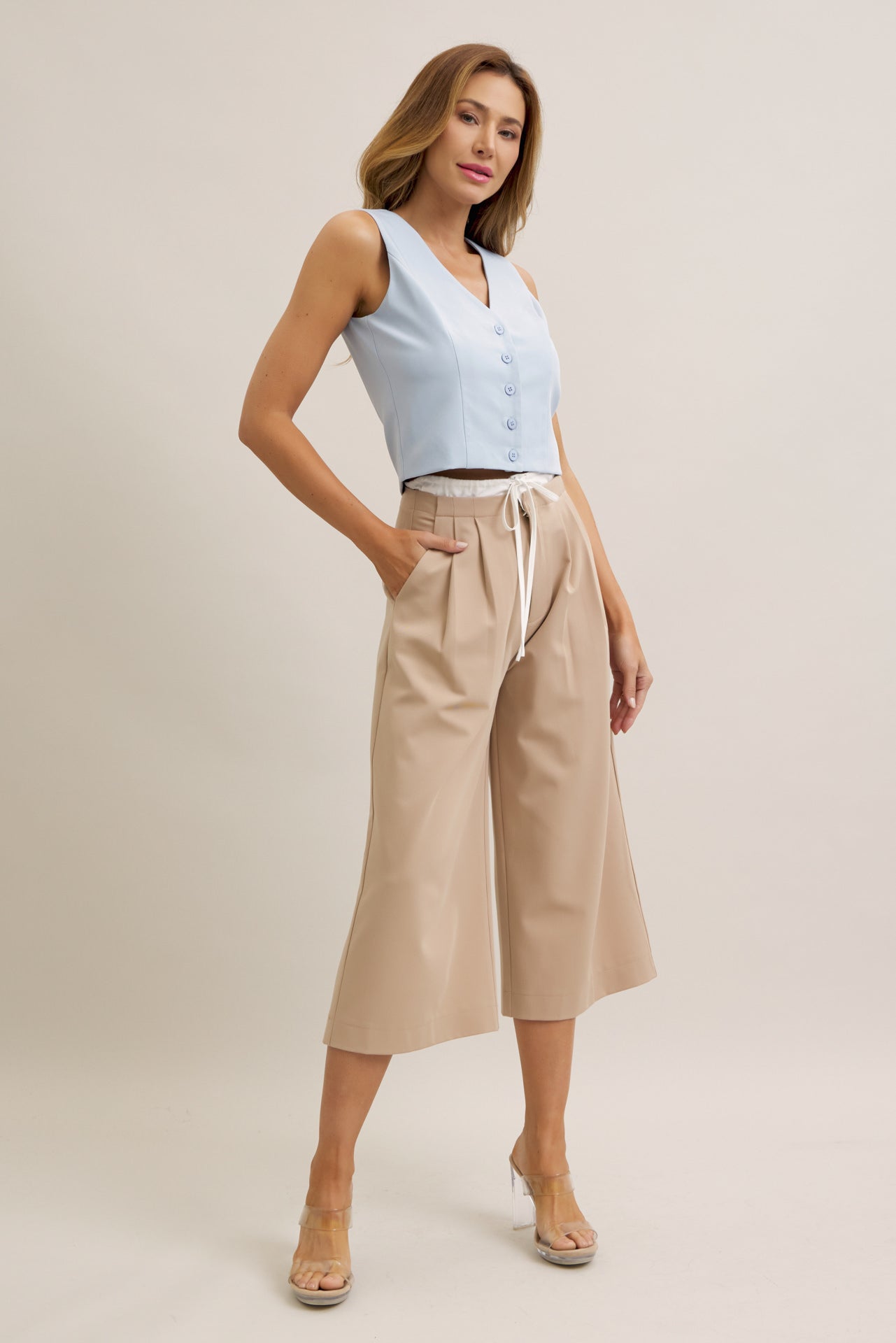Oceane Woven Vest & Wide-leg Trouser Set