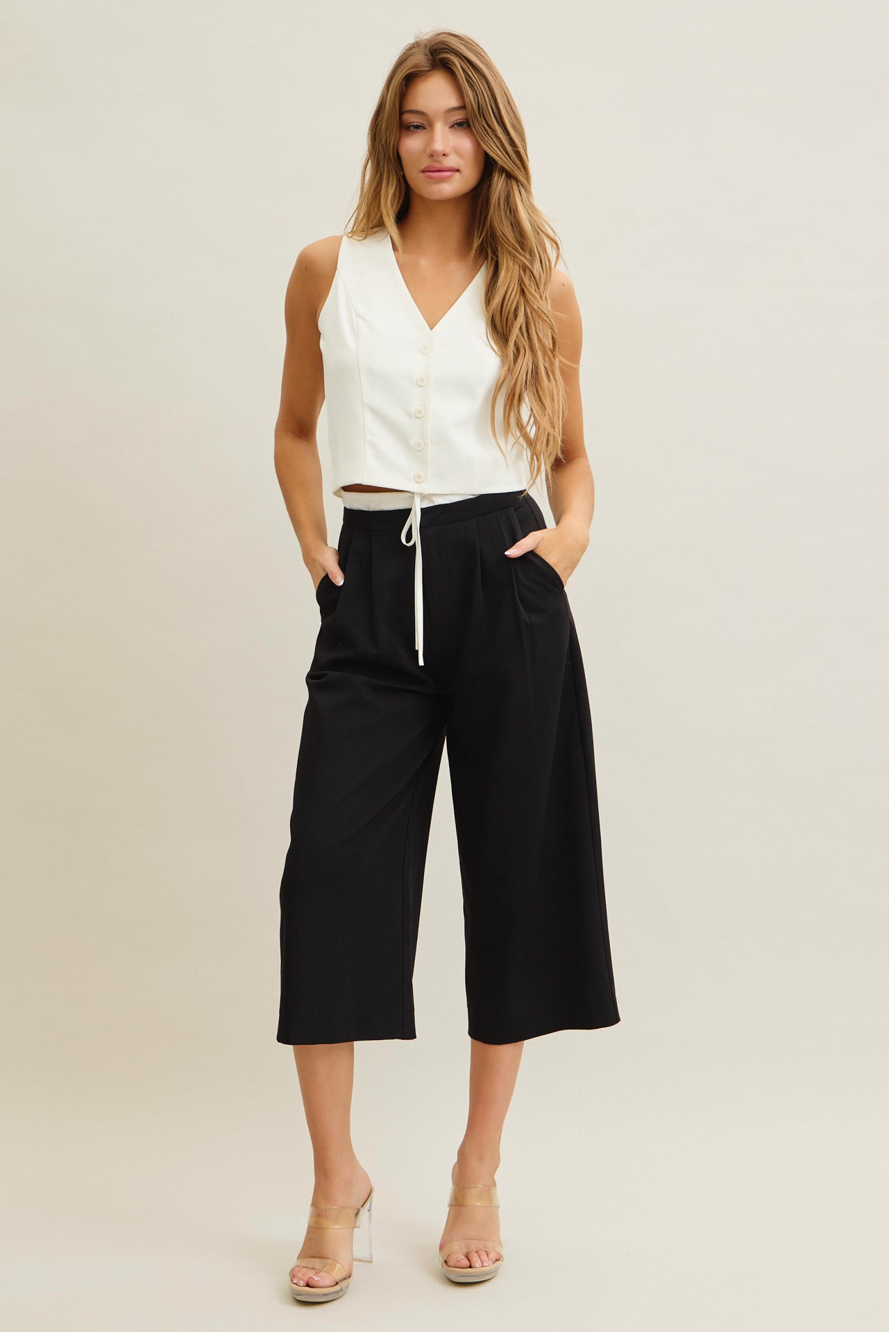 Oceane Woven Vest & Wide-leg Trouser Set