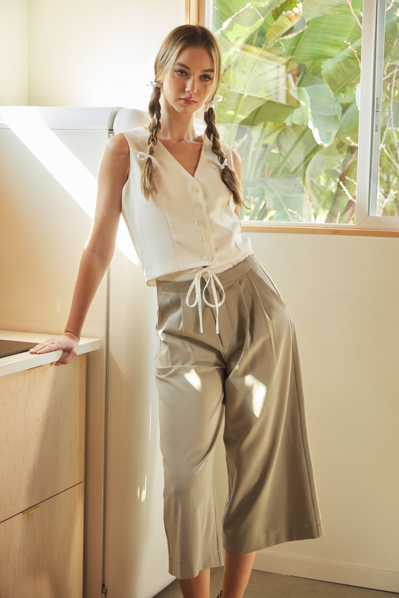 Oceane Woven Vest & Wide-leg Trouser Set