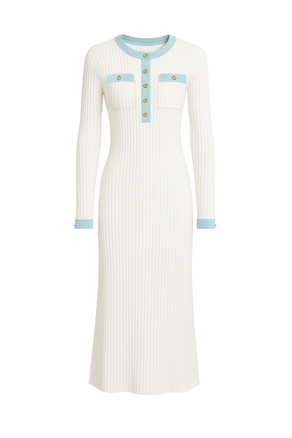 Maven Knit Long Sleeve Dress With Denim Details