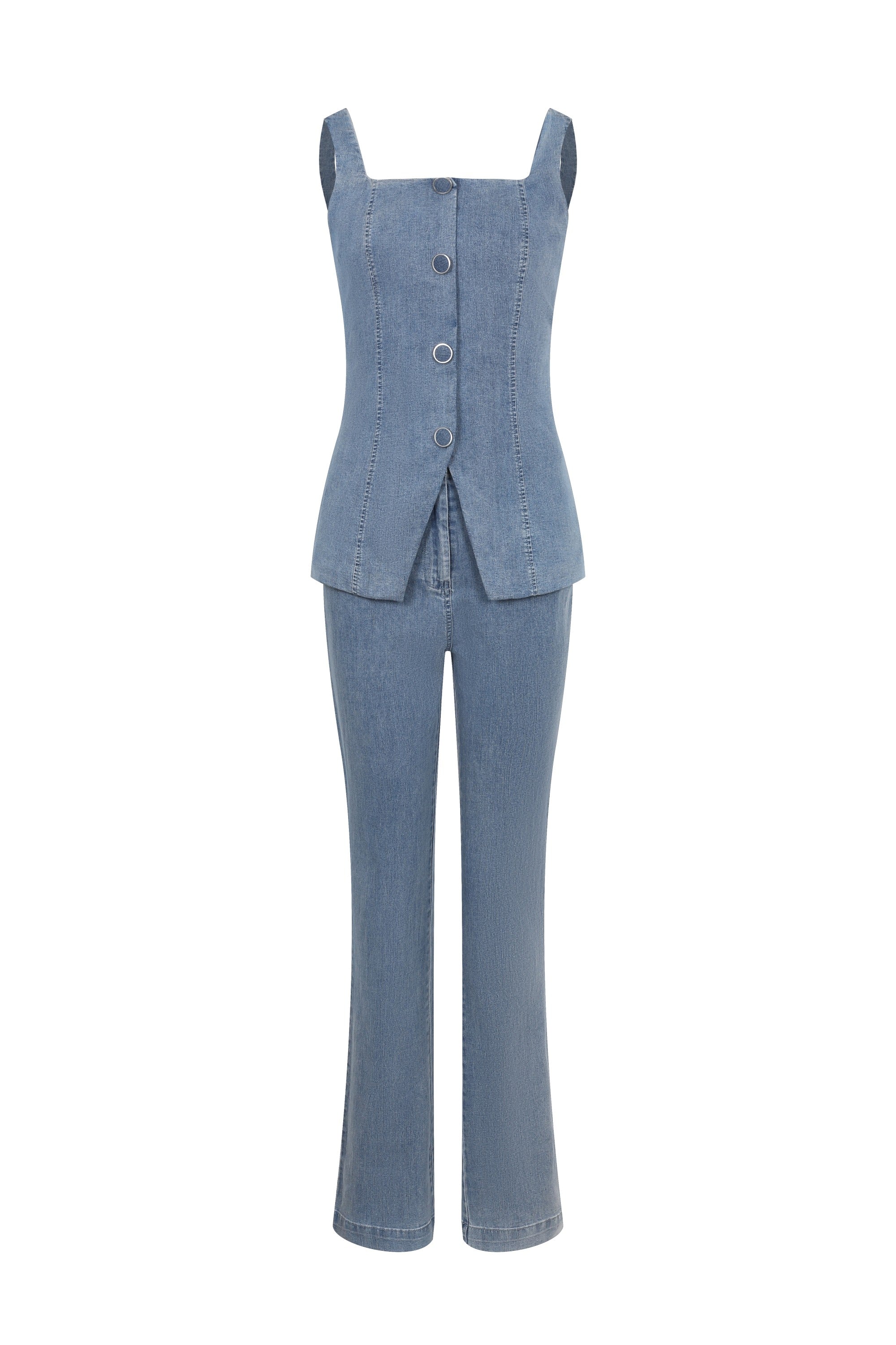 Seren Denim Button Down Top With Pants Set