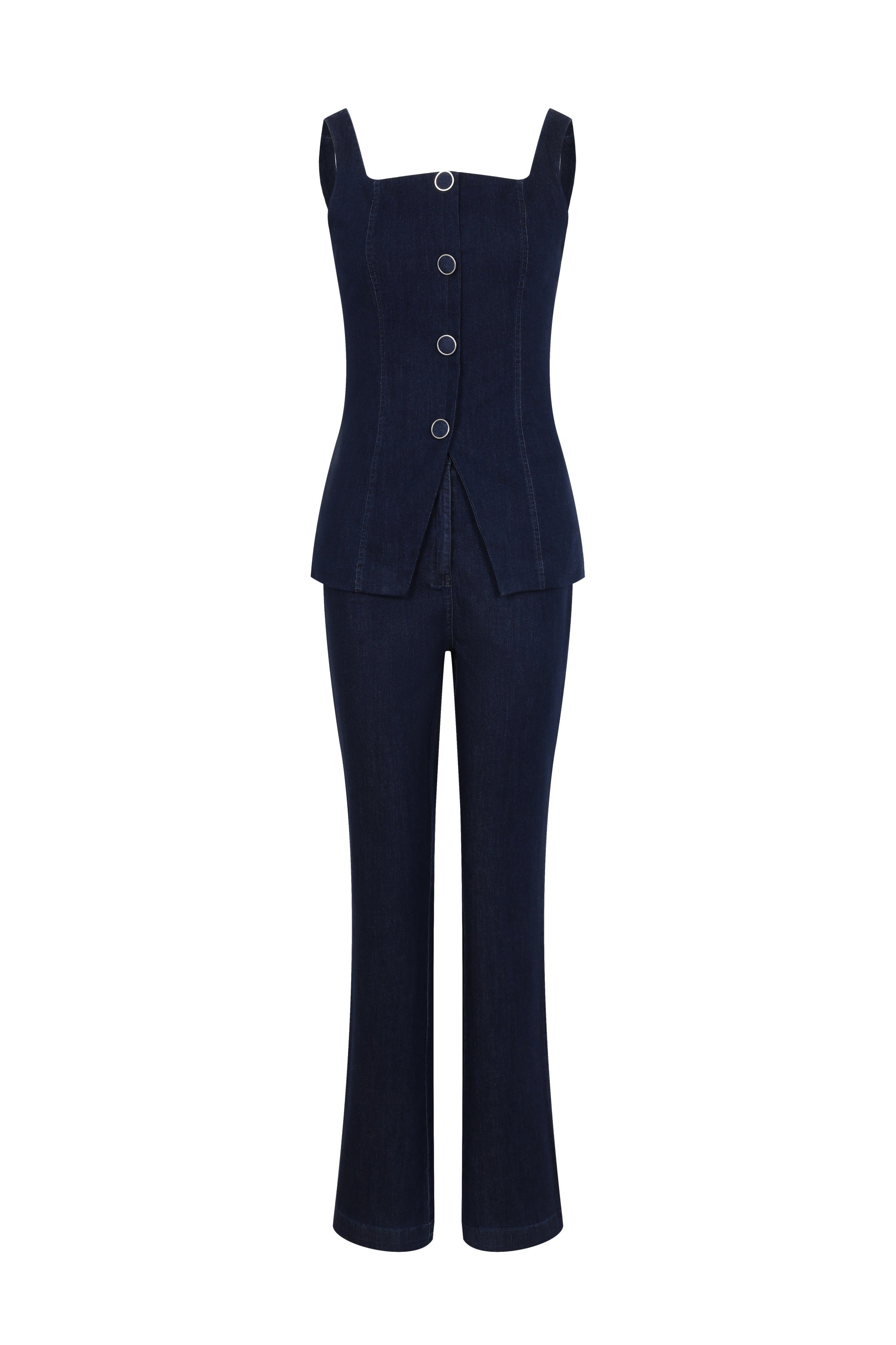 Seren Denim Button Down Top With Pants Set