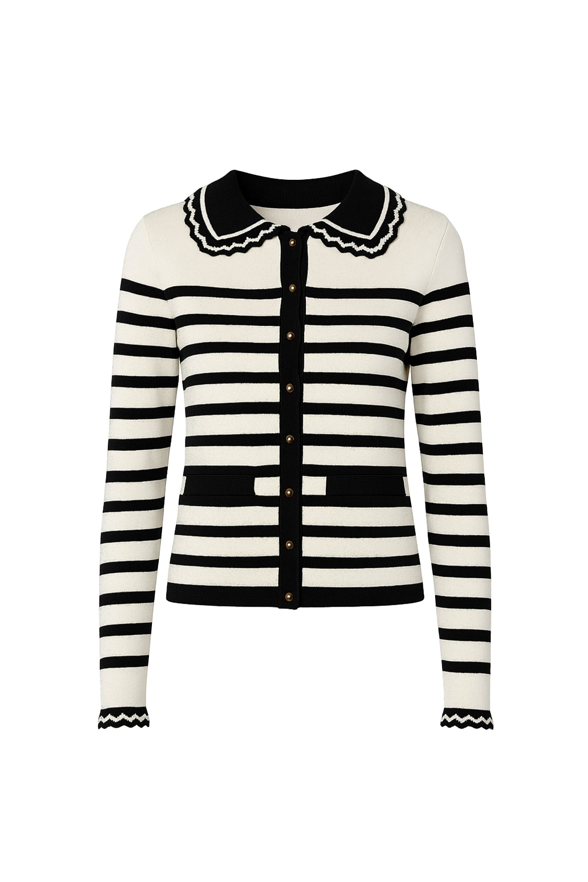 Presley Stripe Cardigan With Frill Collar