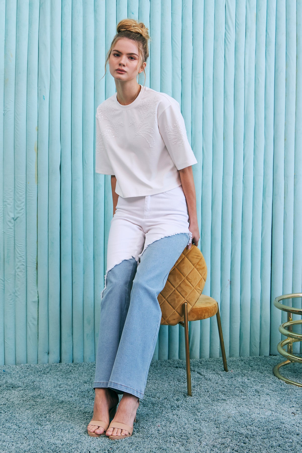 Duality Asymmetrical Mixed-Denim Pant