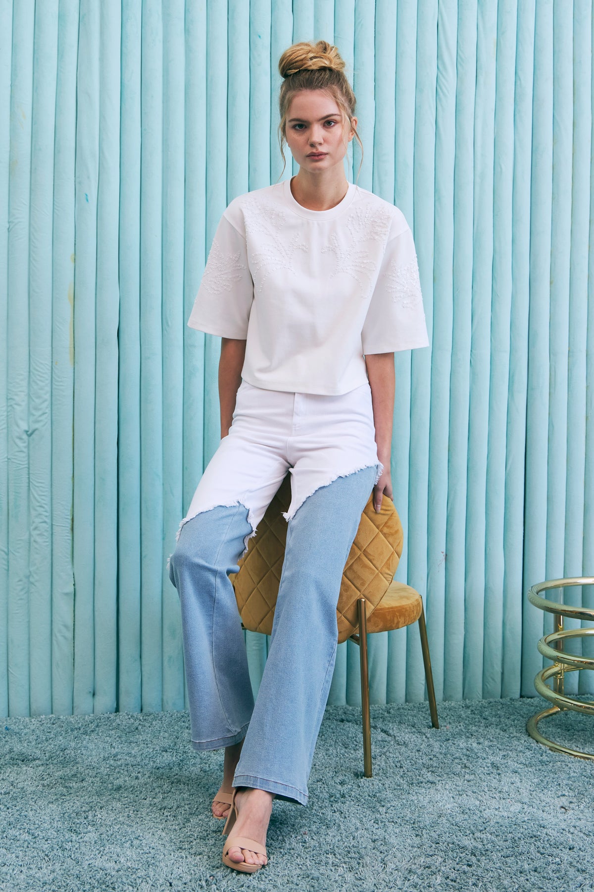 Duality Asymmetrical Mixed-Denim Pant