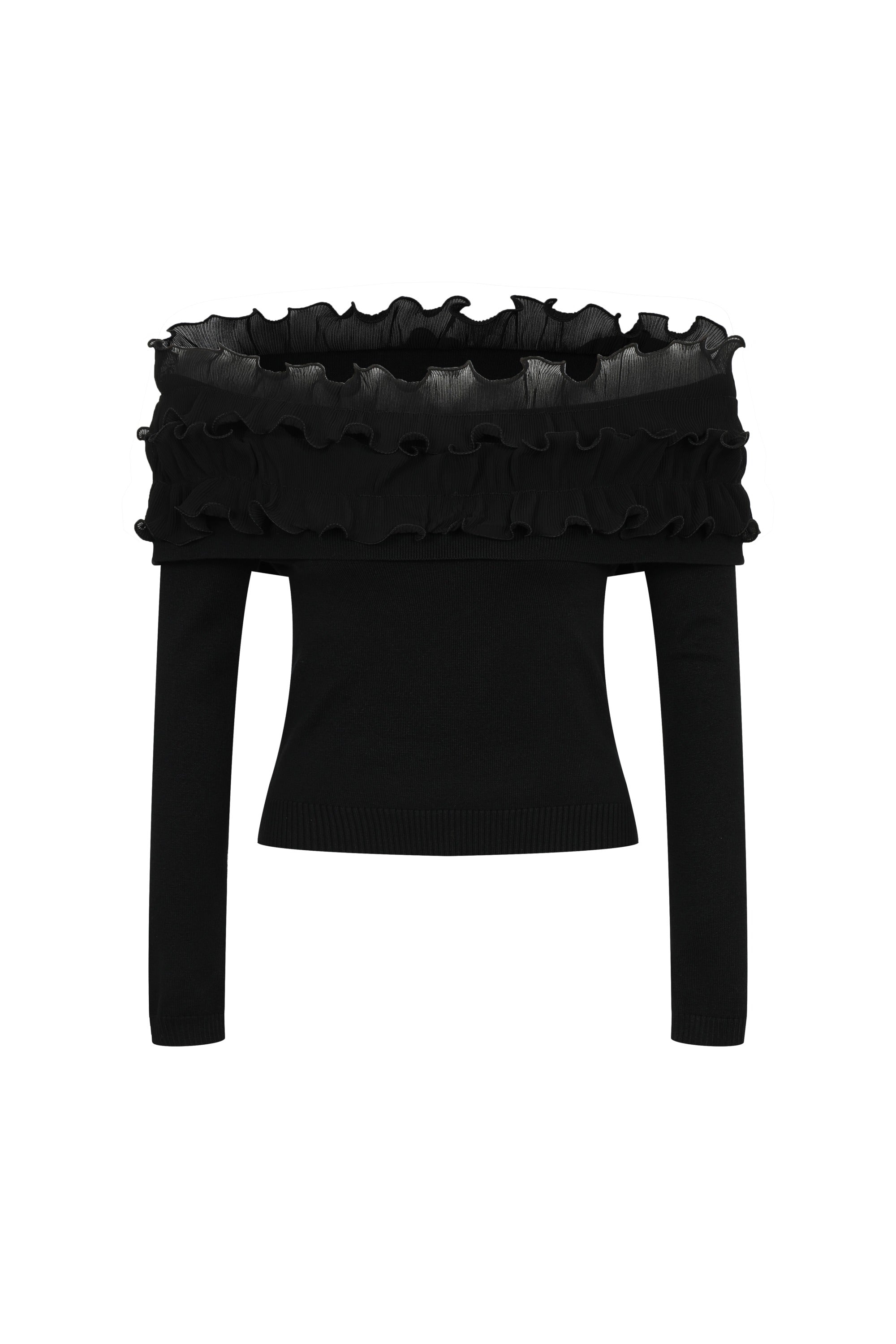 Micro Pleated Ruffle Off Shoulder Top