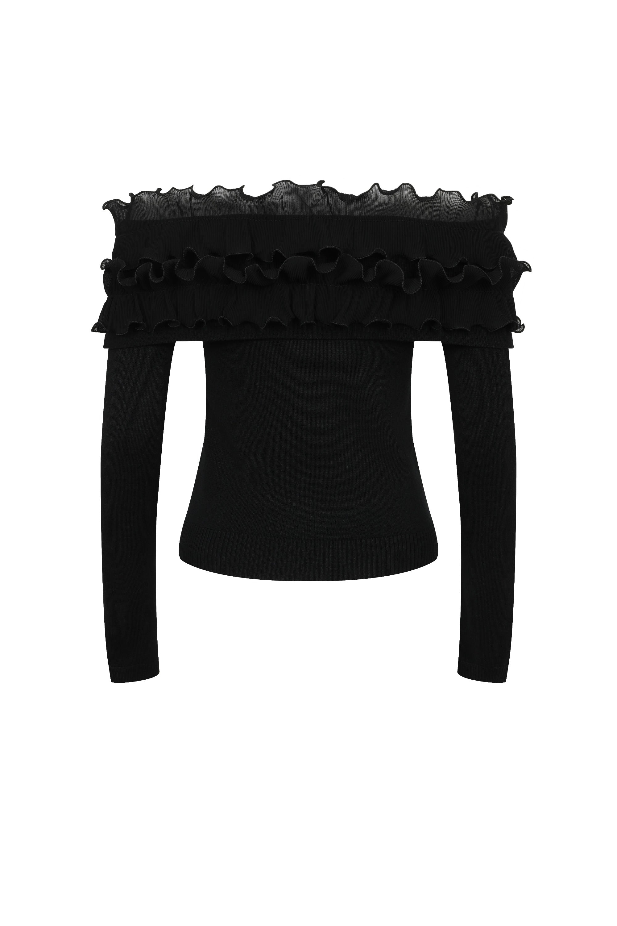 Micro Pleated Ruffle Off Shoulder Top