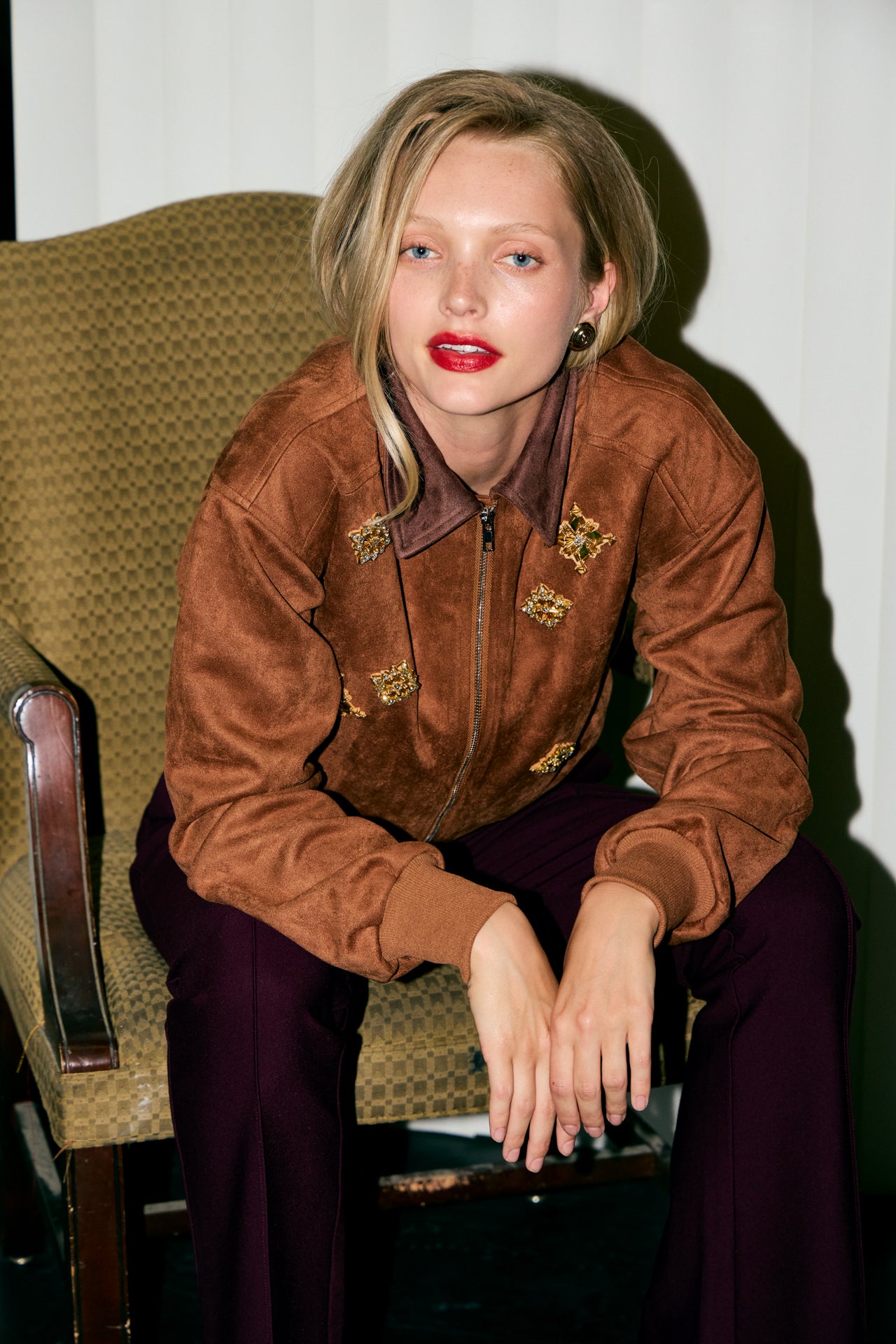 Embellished Crest Suede Jacket