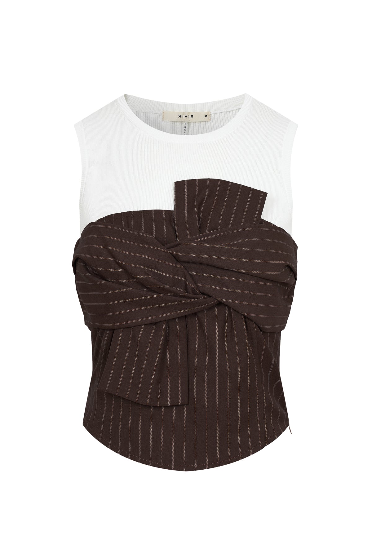 Daybreak Stripe Sleeveless Woven Bow Twofer Top