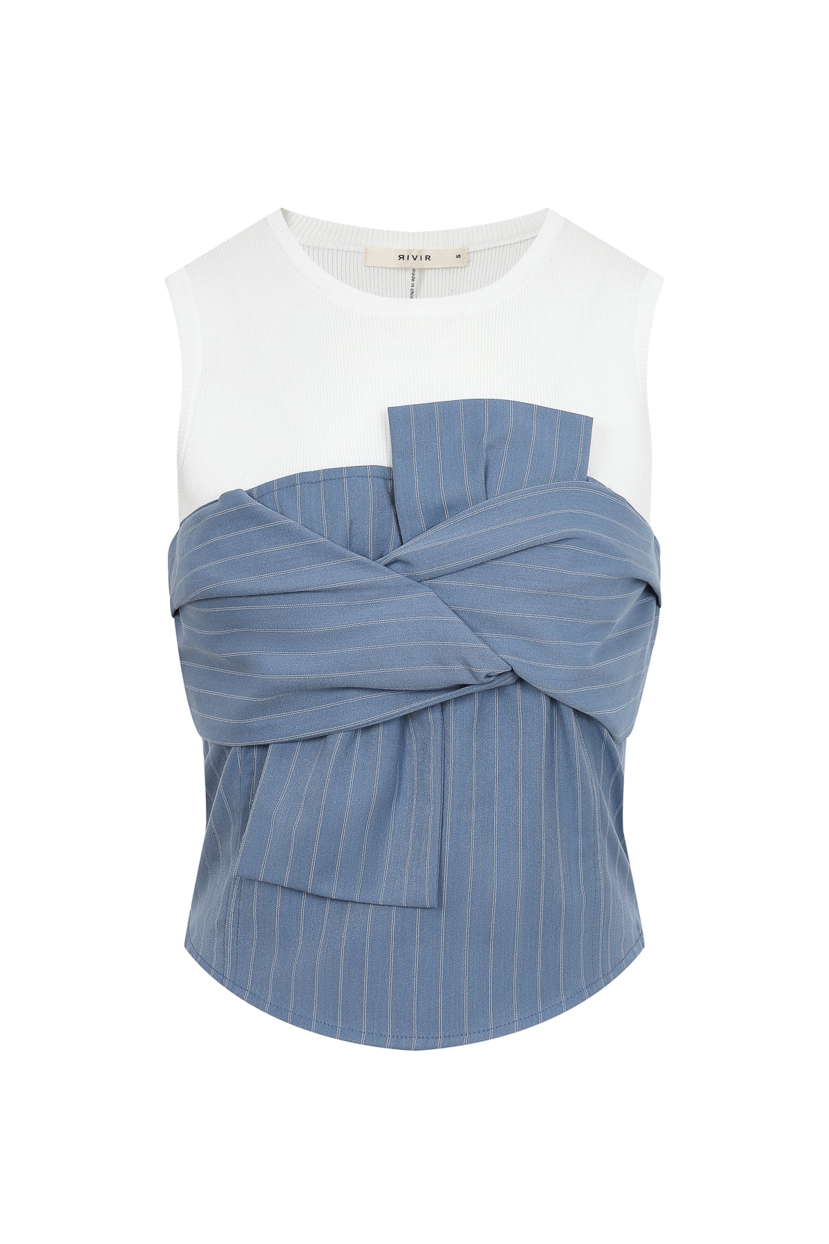Daybreak Stripe Sleeveless Woven Bow Twofer Top