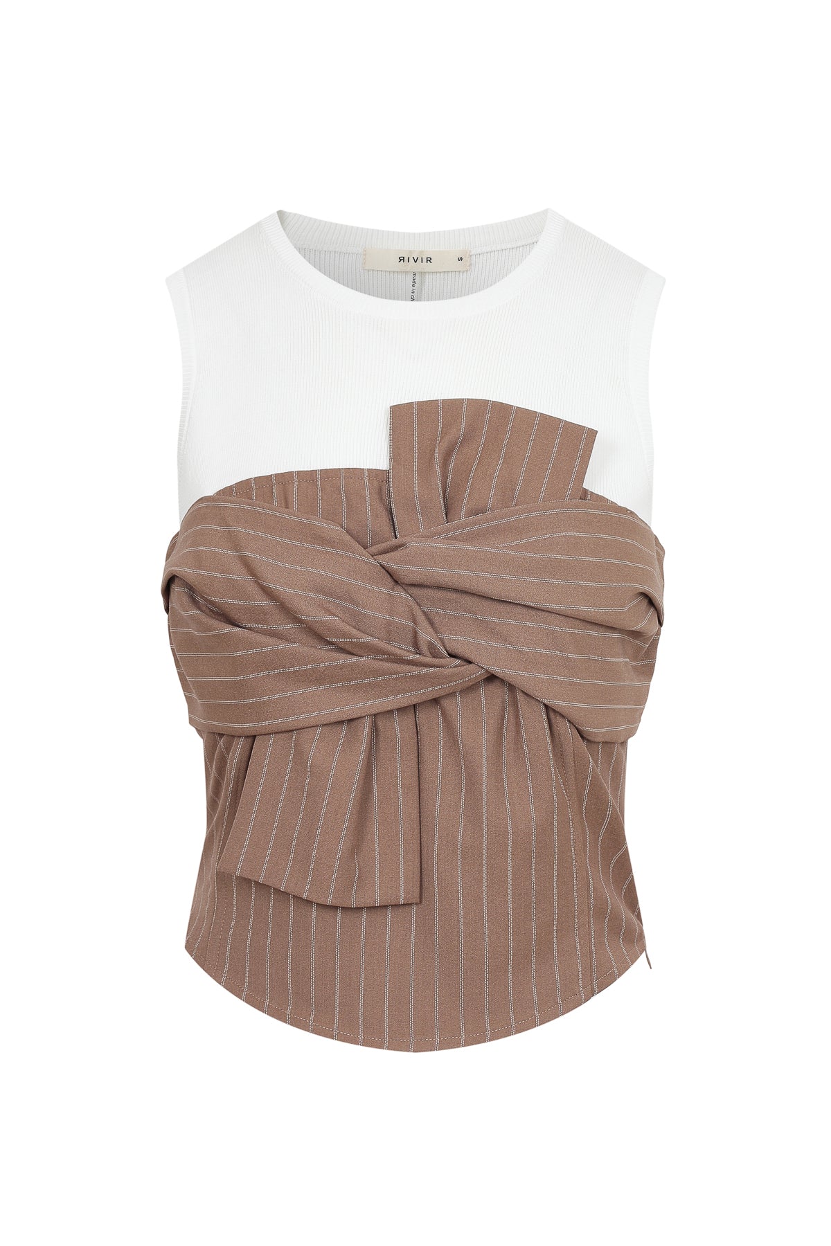 Daybreak Stripe Sleeveless Woven Bow Twofer Top