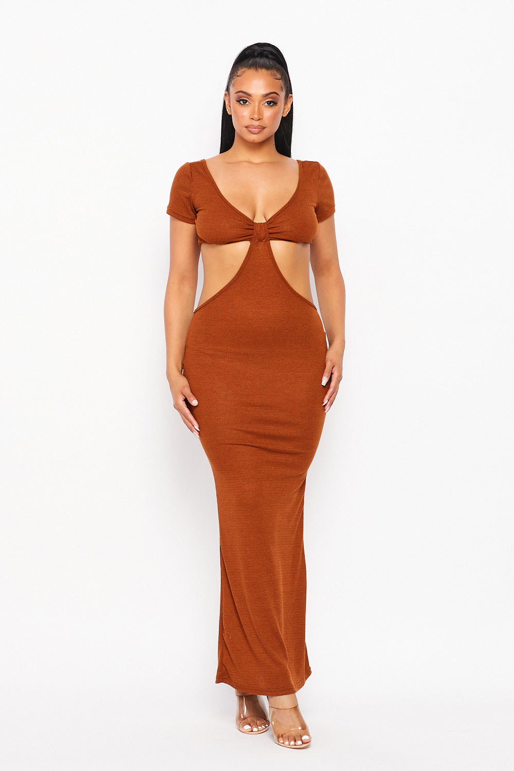 Solid Maxi Dress With Front Twist