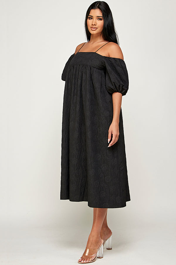 Off Shoulder Solid Midi Dress