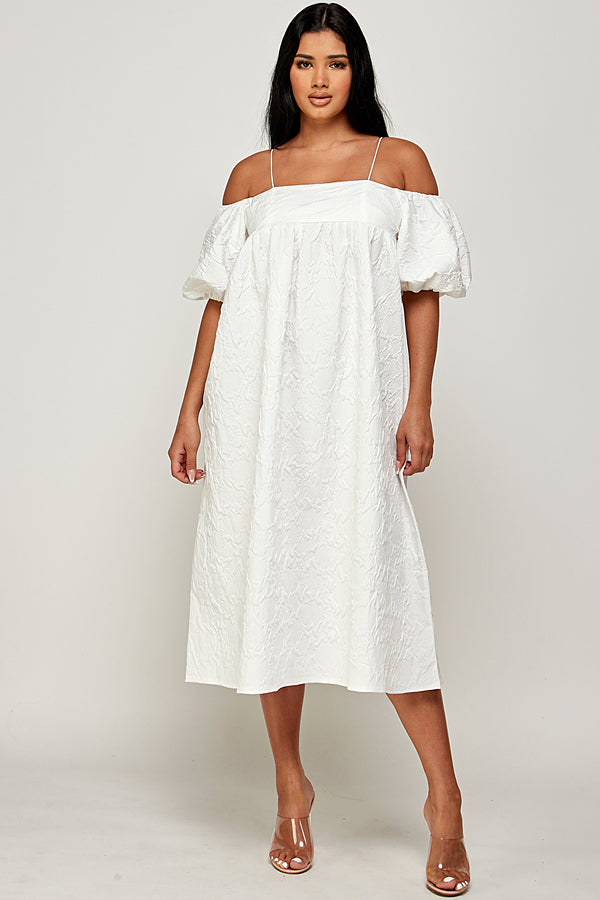 Off Shoulder Solid Midi Dress