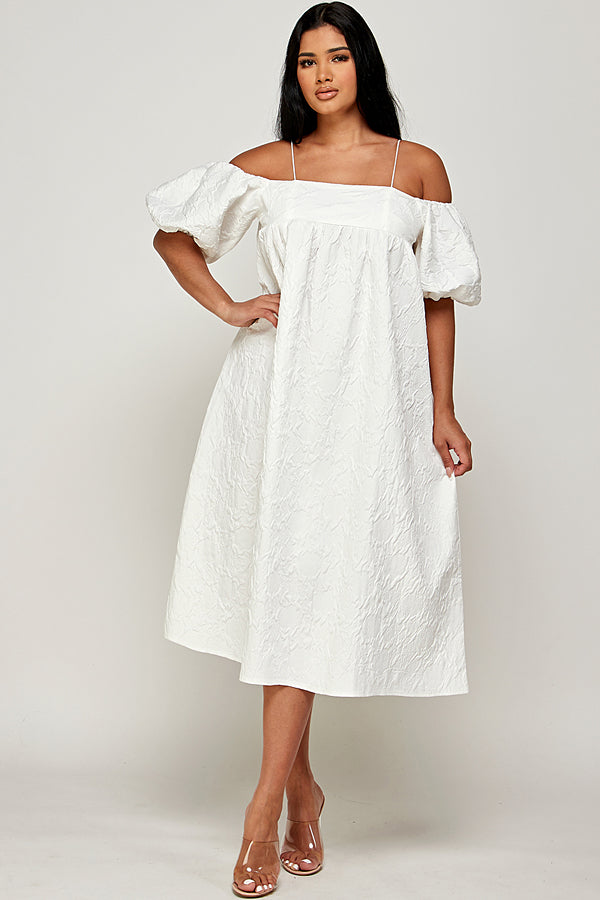 Off Shoulder Solid Midi Dress