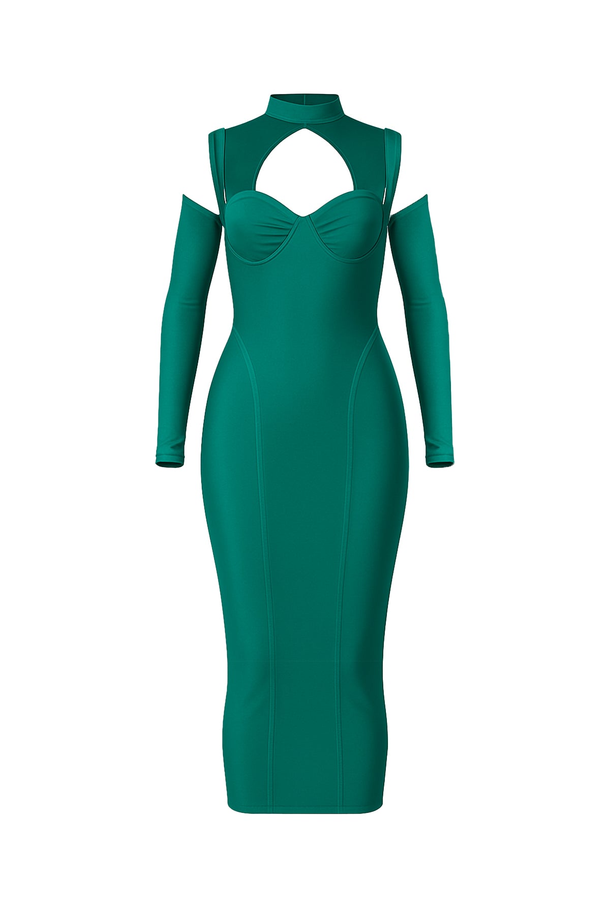 Sweetheart Neck Mesh Long sleeve Midi Dress