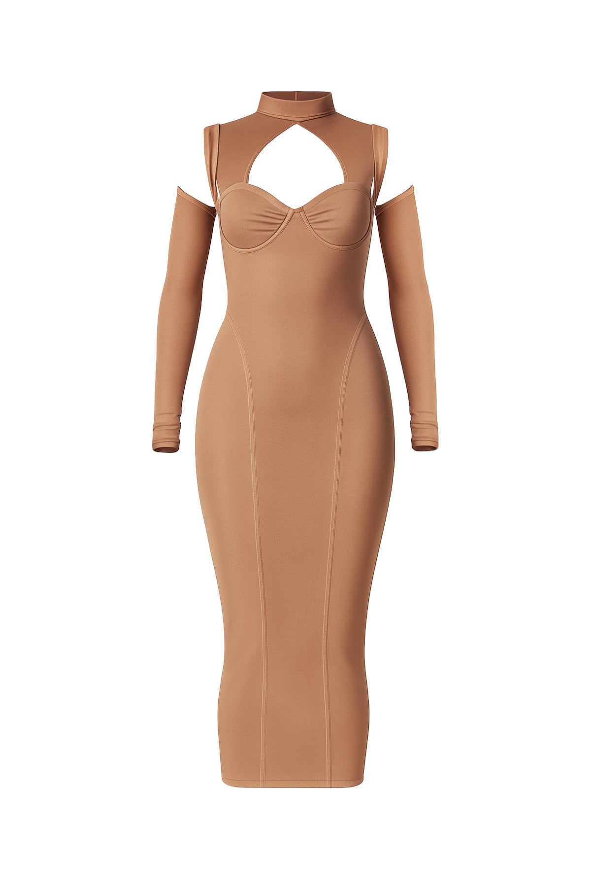 Sweetheart Neck Mesh Long sleeve Midi Dress