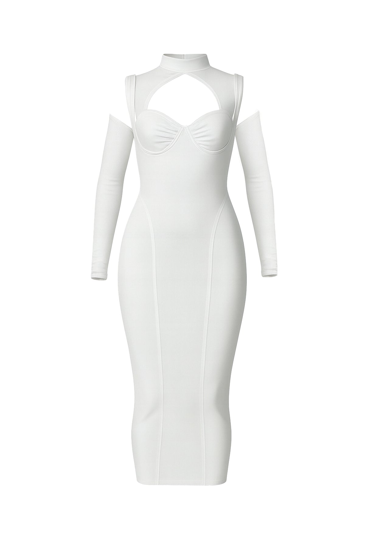 Sweetheart Neck Mesh Long sleeve Midi Dress