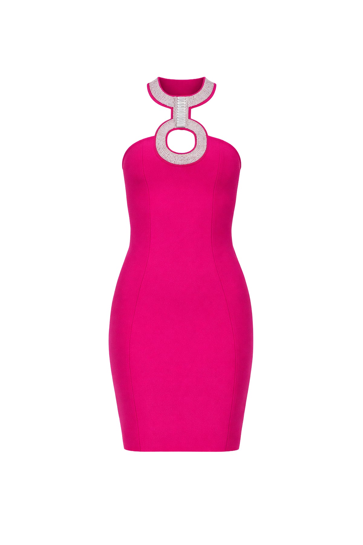 Crystal Embroidered Halter Neck Mini Bandage Dress