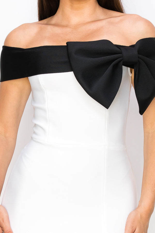 Off Shoulder Bandage Midi Dress