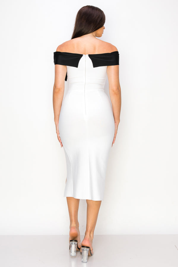 Off Shoulder Bandage Midi Dress