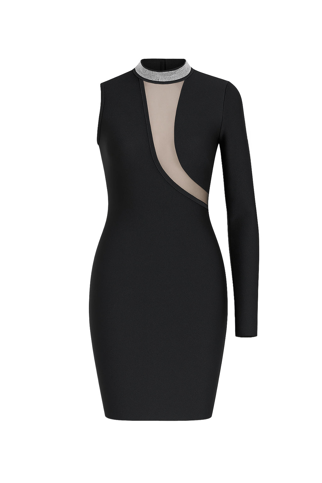 Bandage One Sleeve Mini Dress With Mesh Cut Out