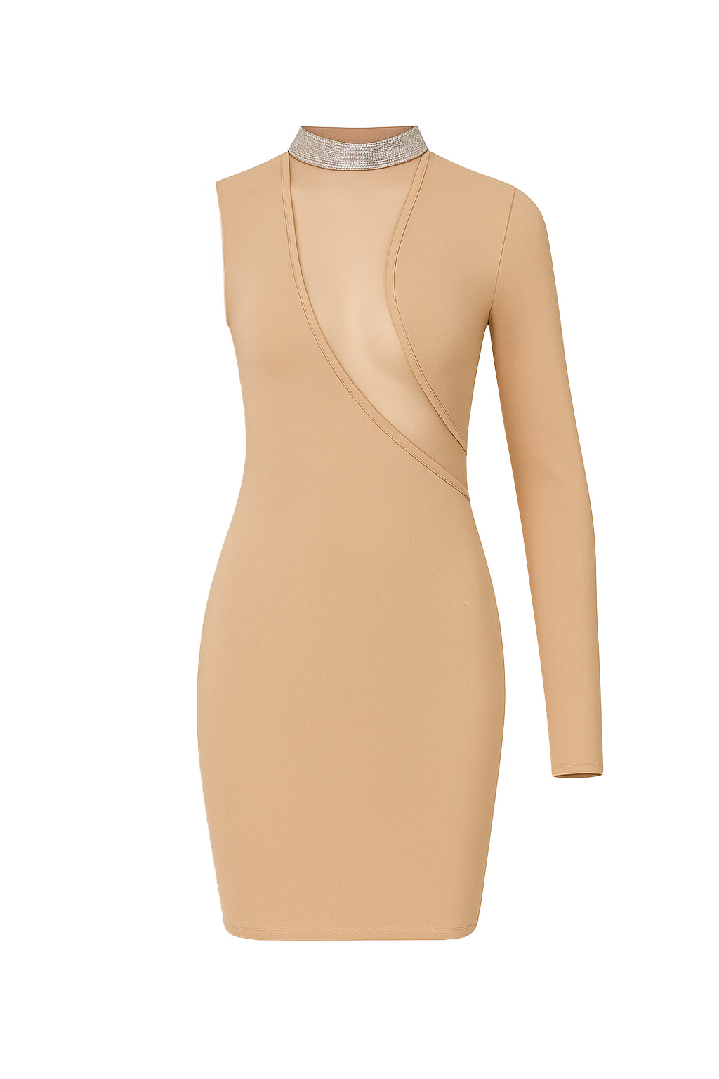 Bandage One Sleeve Mini Dress With Mesh Cut Out