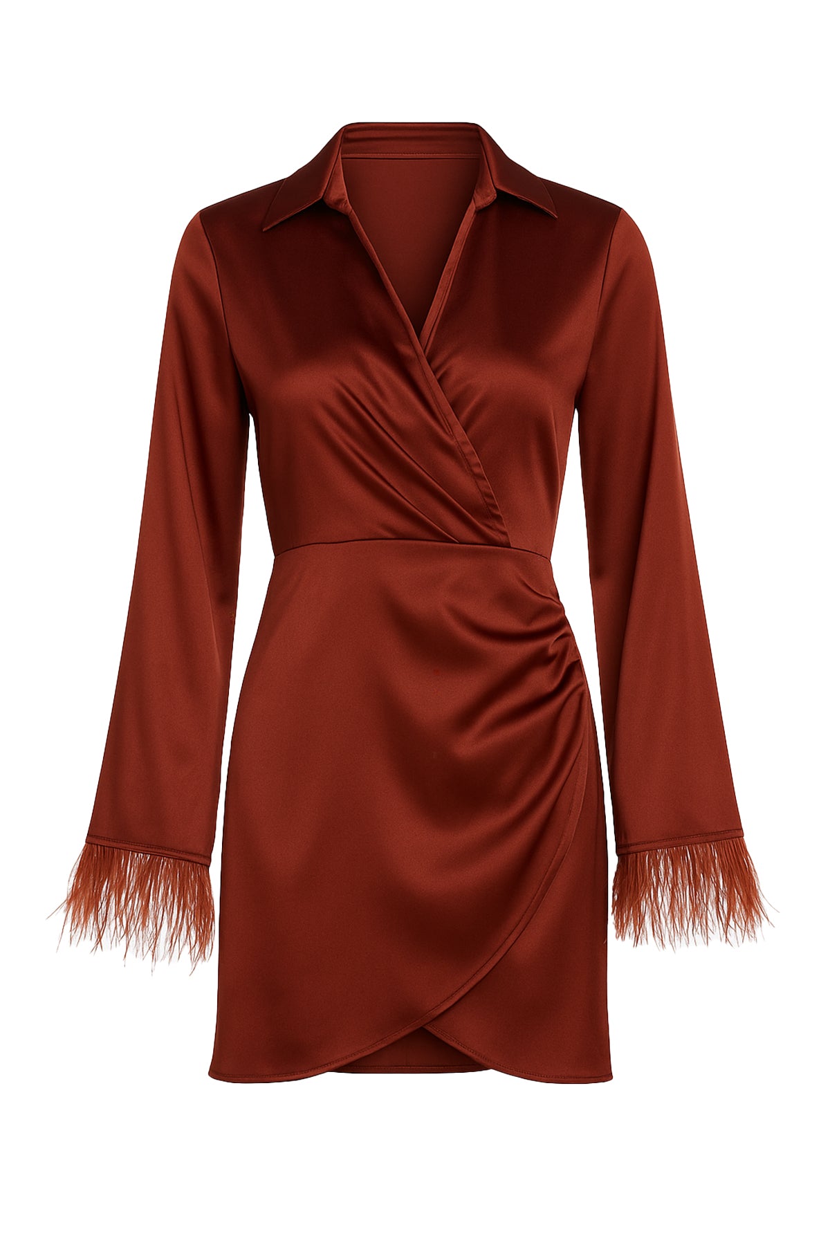 Feather Sleeve Solid Wrap Dress