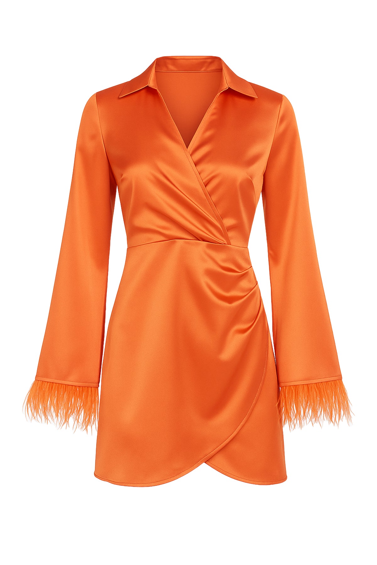 Feather Sleeve Solid Wrap Dress