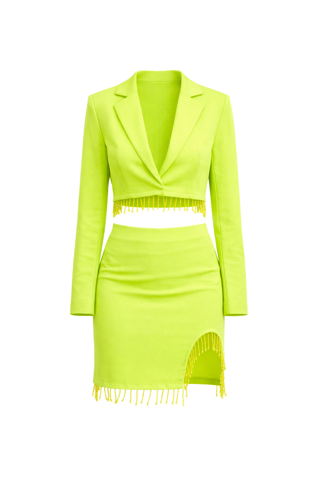 Long Sleeve Cropped Blazer and Mini Skirt Set With Trim