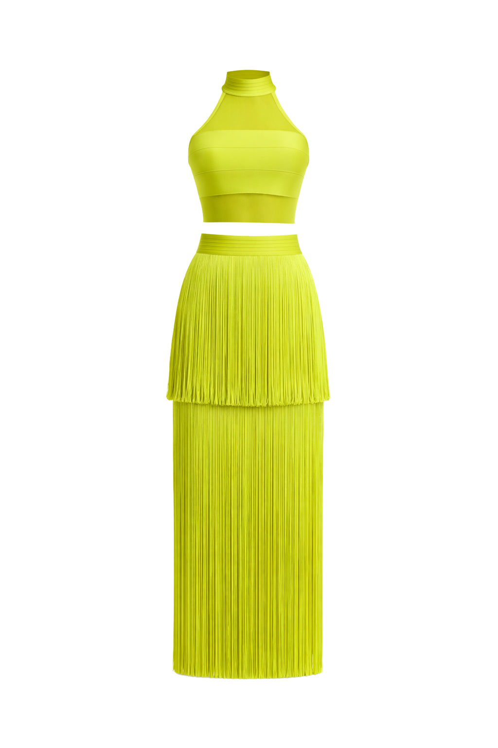 Bandage Halter Fringe Detail Dress Citron Green / Medium