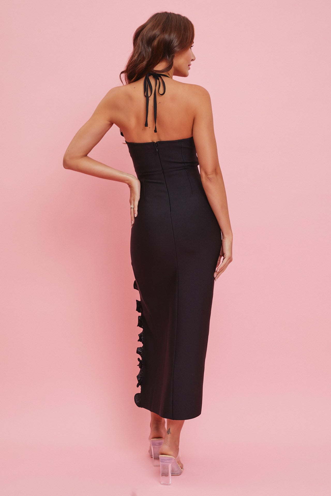 Bandage Flower Accent Slit Dress