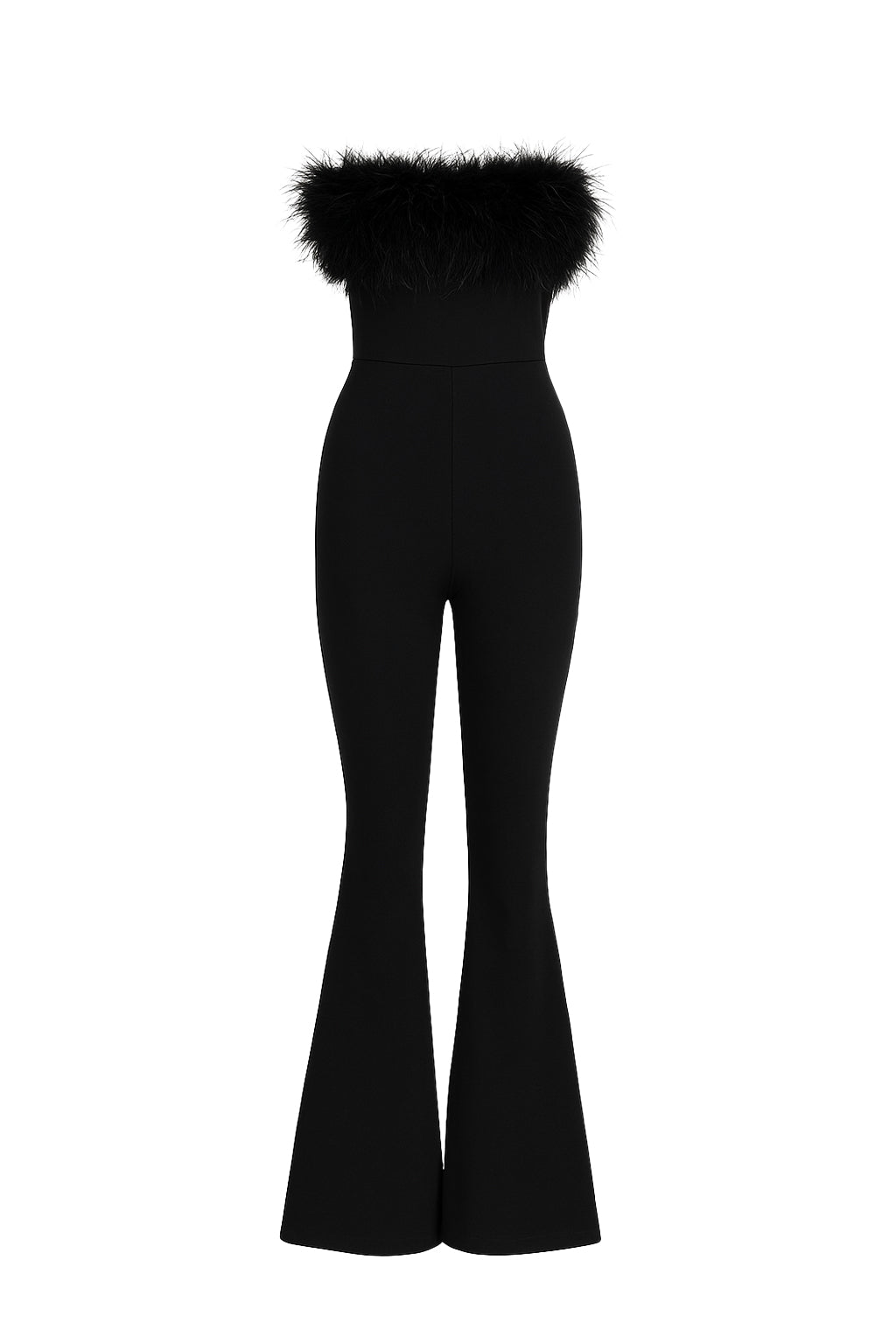 Bandage Tube Flare Jumpsuit With Fur Detail