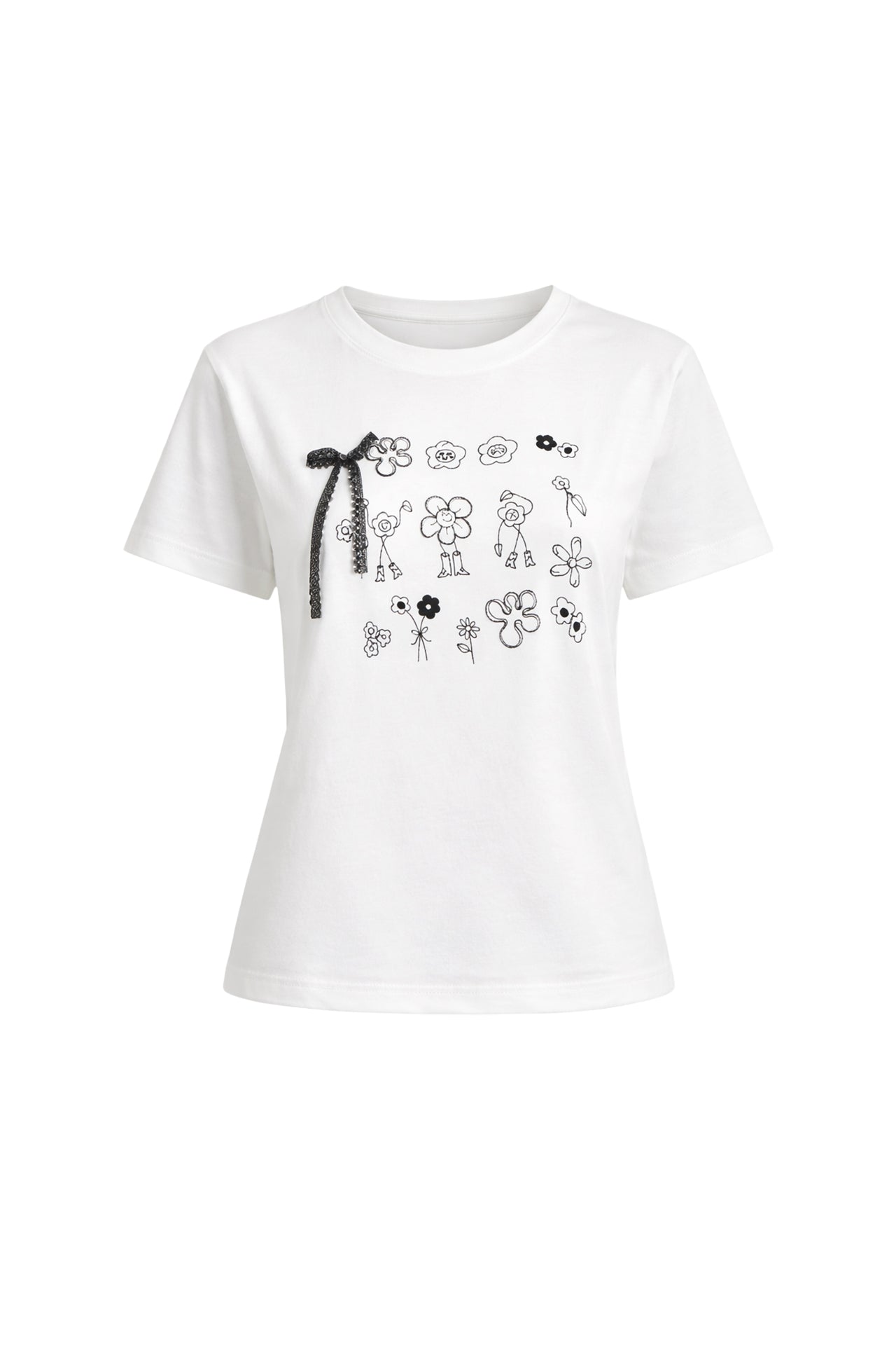 Cute Doodles T-Shirt with Pearls & Ribbon