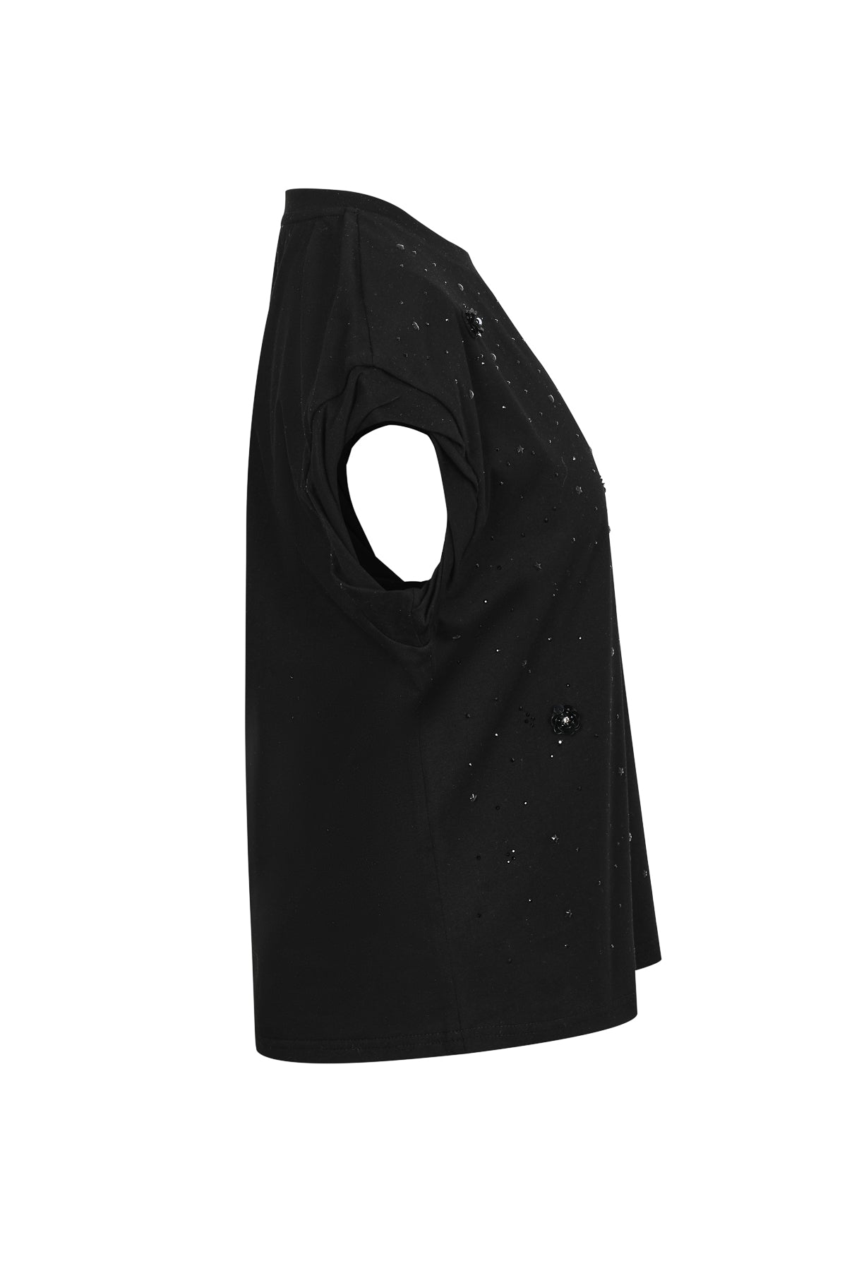 Embellished Floral Knit Sleeve Twist Top