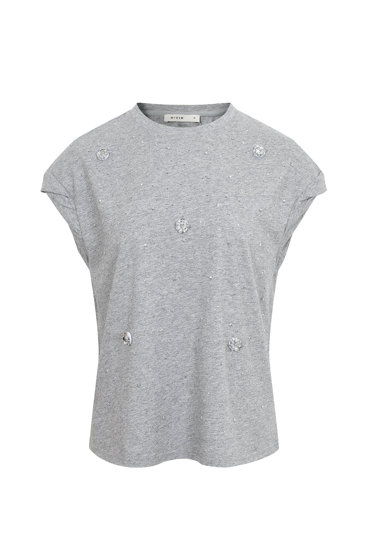 Embellished Floral Knit Sleeve Twist Top