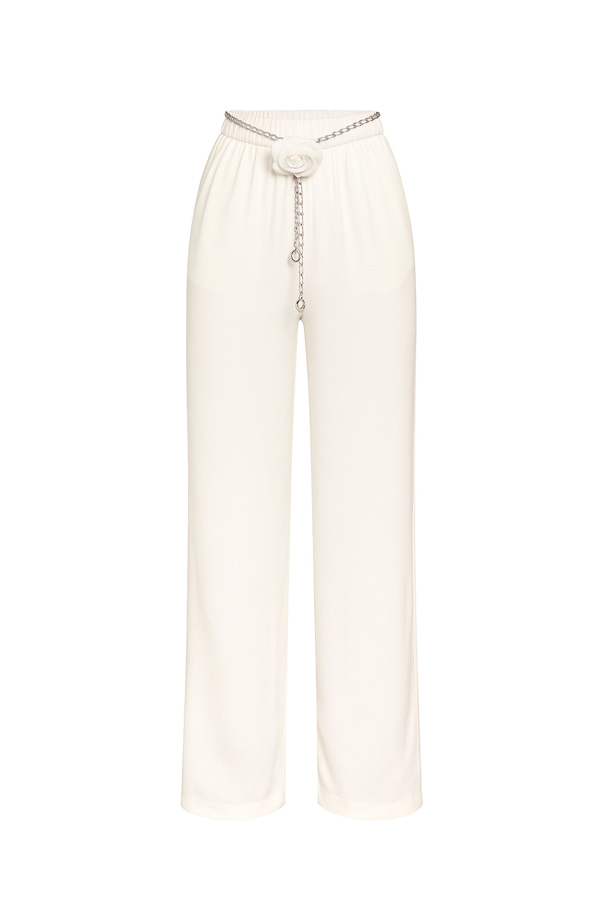 Grace Woven Pants With Elastic Waist And Rosette Chain Belt