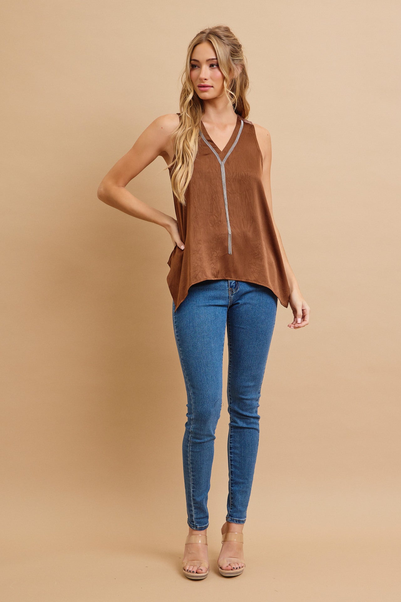 Crinkled Chic V-Neck Top