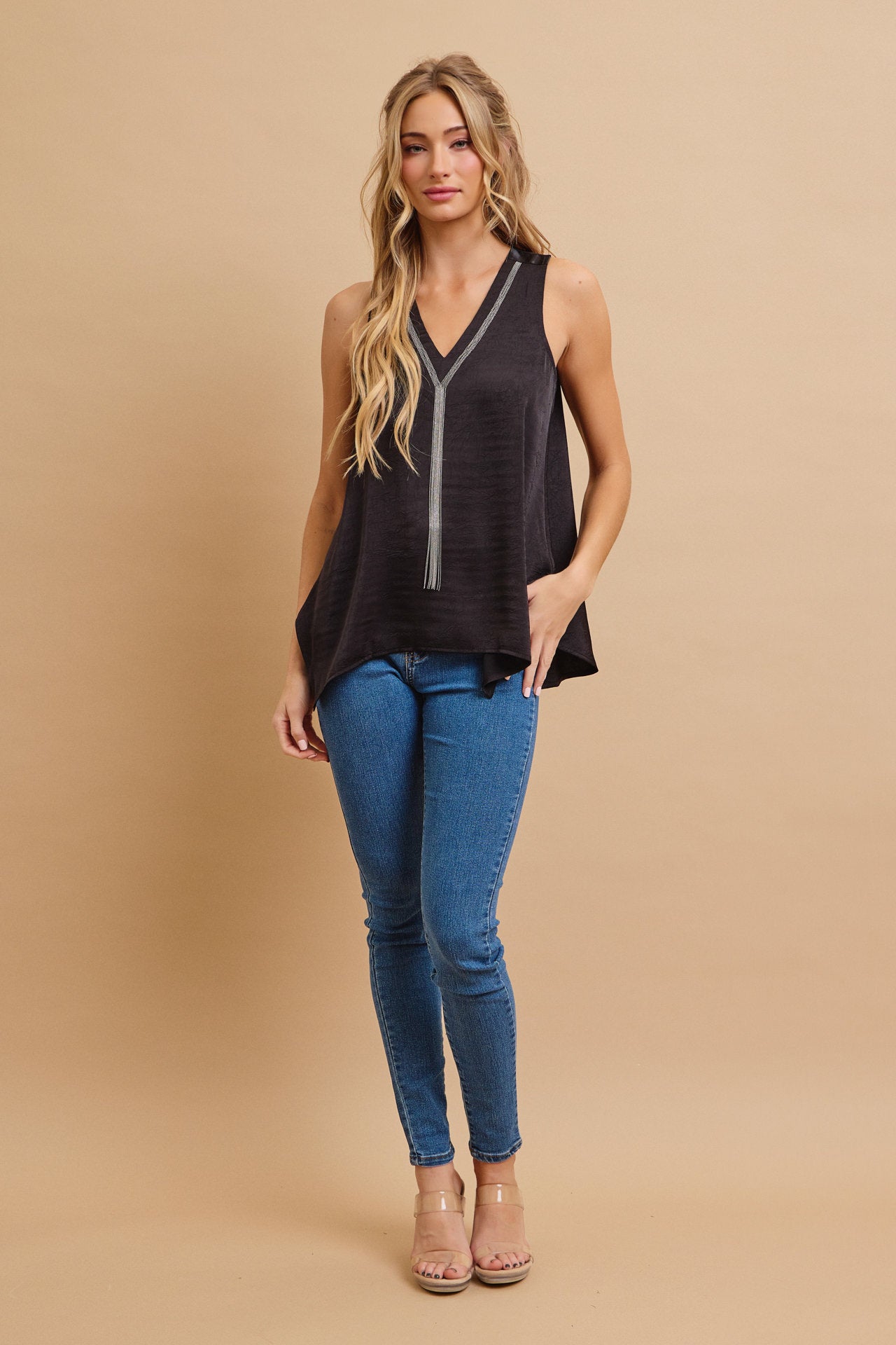 Crinkled Chic V-Neck Top