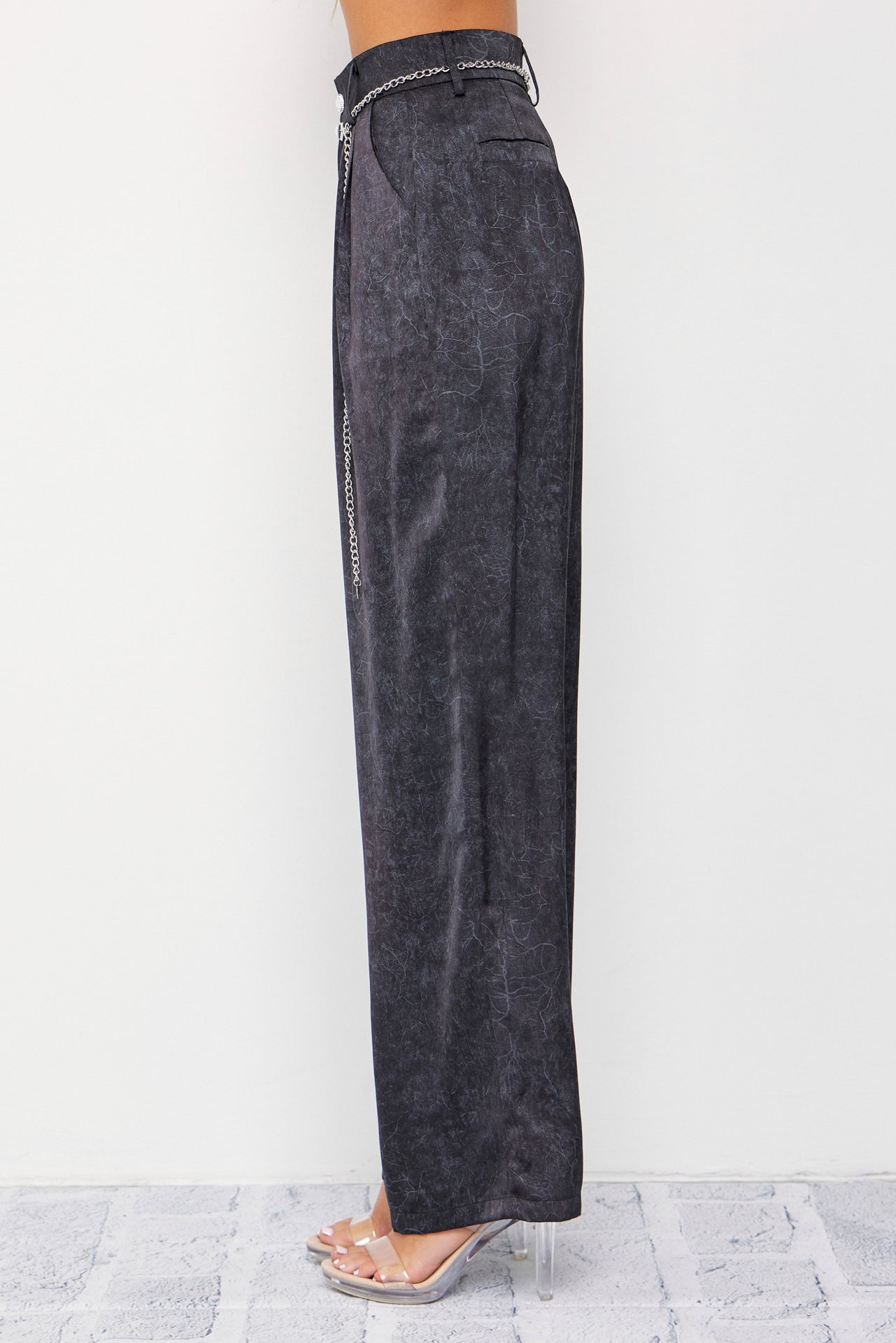 Crinkled Wide Leg Pants with Belt