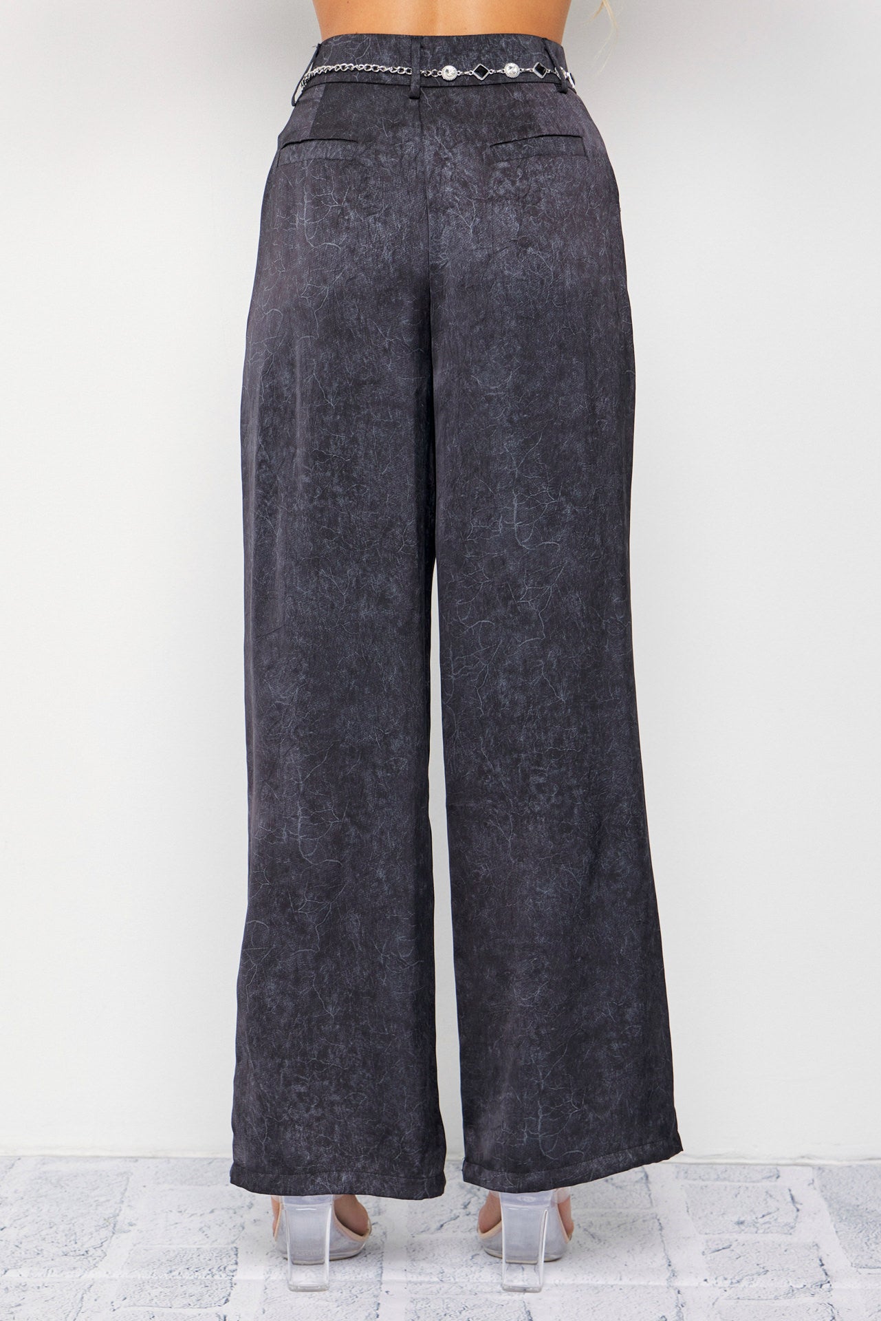 Crinkled Wide Leg Pants with Belt